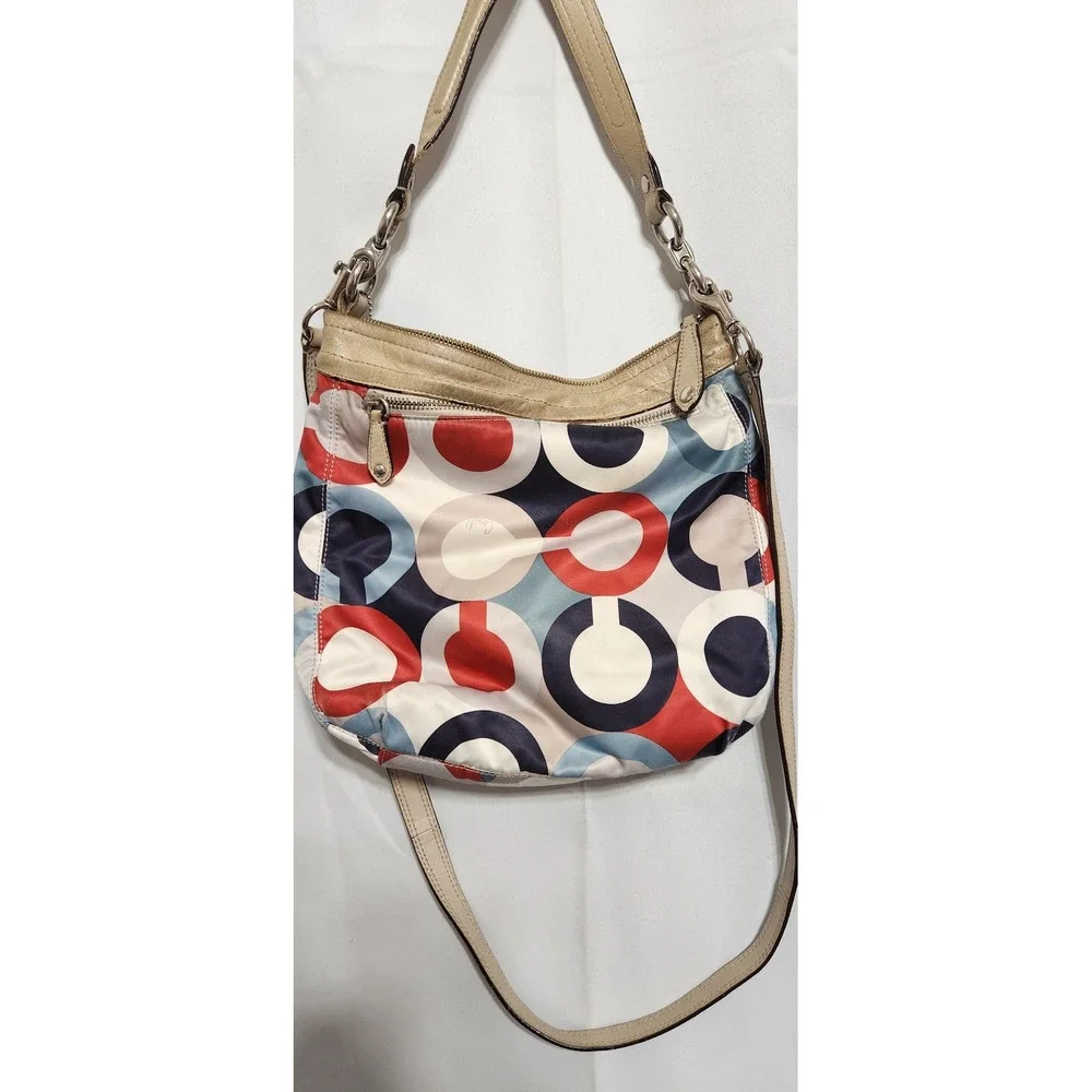 Coach Ashley Op Art Satin Multi Print Handbag Purse C1376-F23930 Shoulder Bag